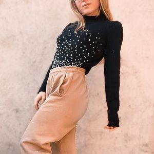 Topshop Black Faux Pearl Constellation Sweater